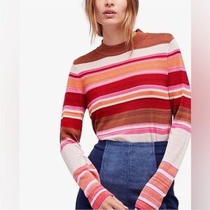 Free People Multicolor Striped Crew Neck Sweater